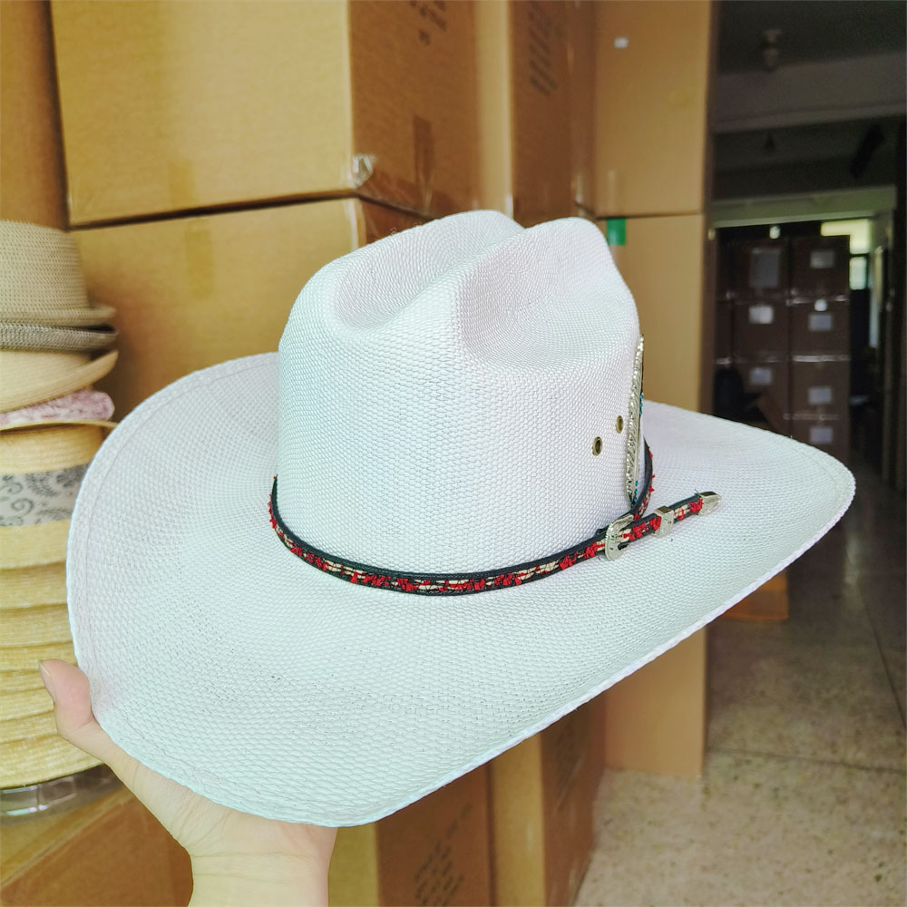 Cowboy Hat Straw - หมวกคาวบอยทรงแข็งสำหรับผู้ชาย หมวกปีกกว้างสำหรับผู้หญิง หมวกฟางป่า หมวกฟางขนนก หมวกคาวบอยสีพื้น หมวกกันแดดฤดูร้อน