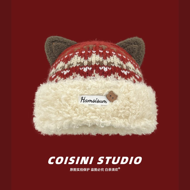 หมวกบีนนี่สำหรับผู้หญิง ลายแมว - Beanie Cuffed Knit บทวิจารณ์และราคา