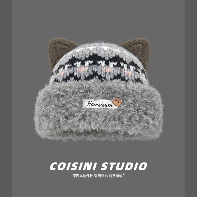 หมวกบีนนี่สำหรับผู้หญิง ลายแมว - Beanie Cuffed Knit บทวิจารณ์และราคา
