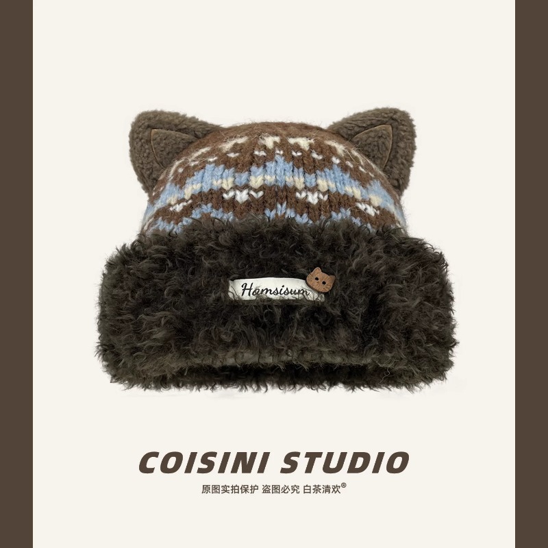 หมวกบีนนี่สำหรับผู้หญิง ลายแมว - Beanie Cuffed Knit บทวิจารณ์และราคา